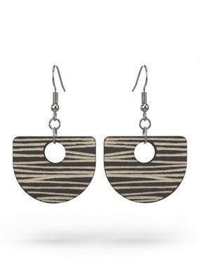 Striped Half-Moon Dangle Earrings - Black & Cream